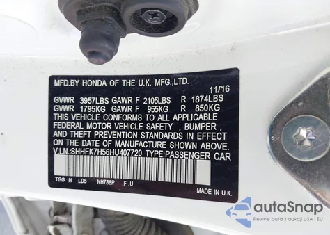 2017 Honda Civic Ex из США, поврежденный, VIN SHHFK7H56HU407720